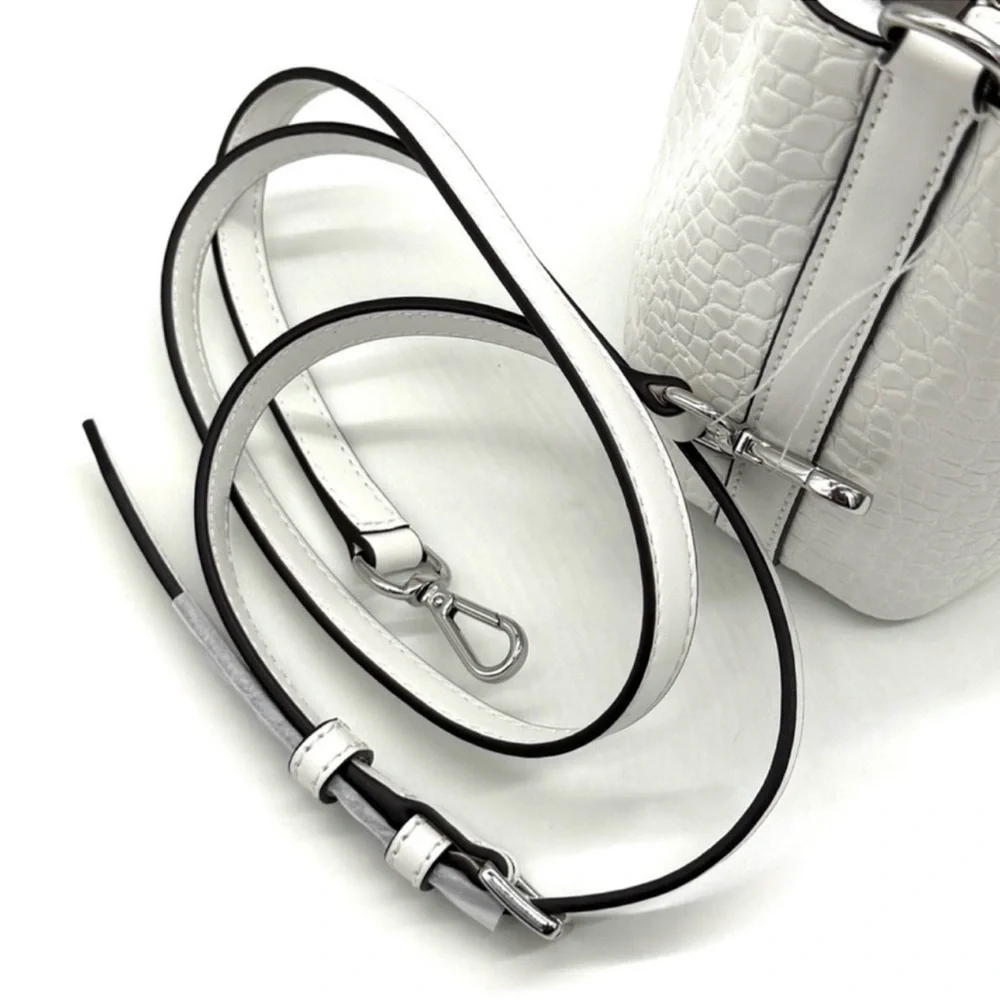 Michael Kors Carson Small Crocodile Embossed Satchel Bag Optic White